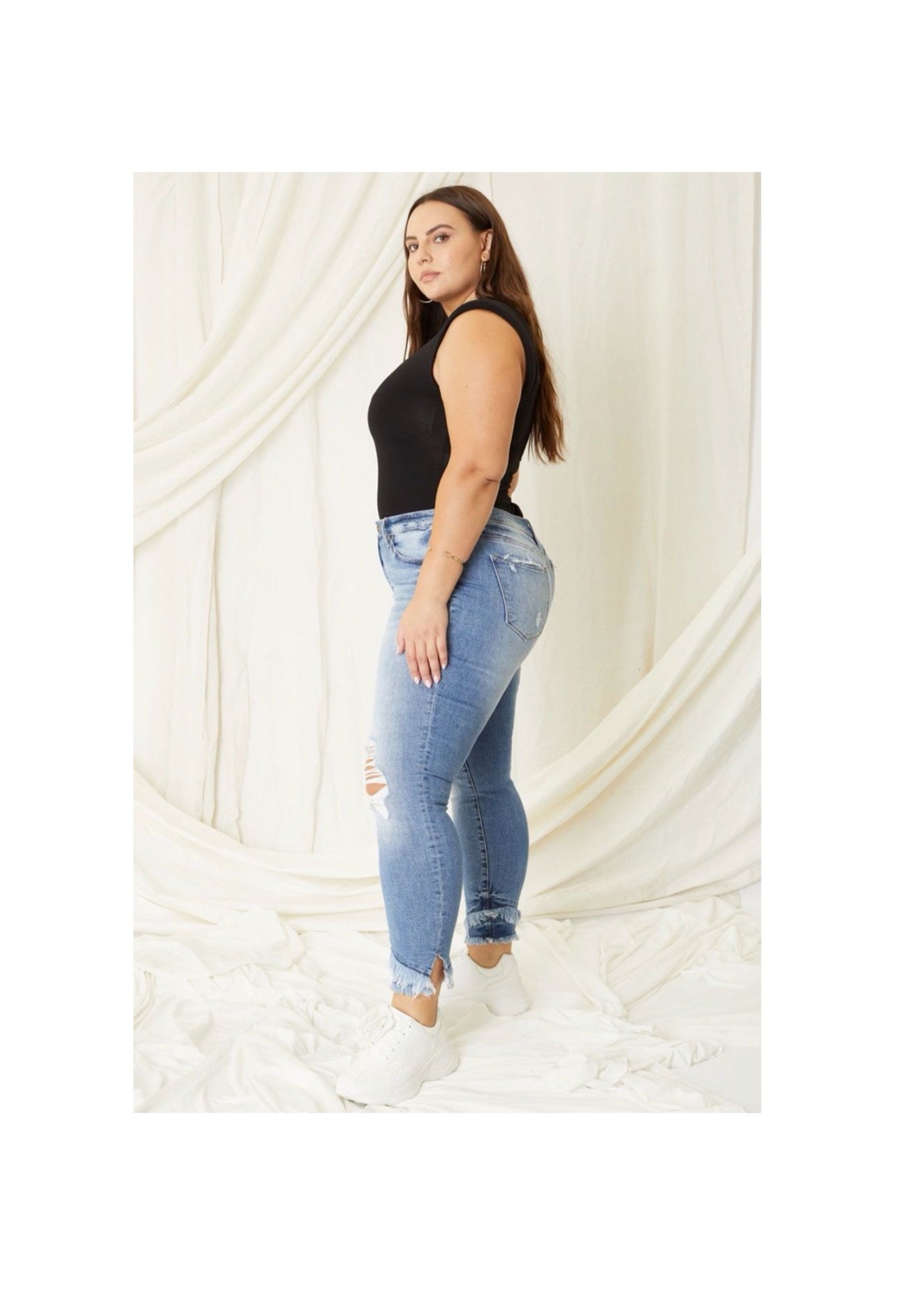 Distressed Jeans with fringe hemmed denim by Kancan - Barbed Wire & Lace Boutique 